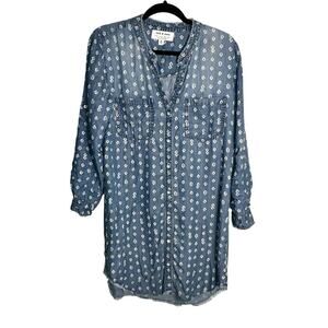 Cloth & Stone Anthropologie Chambray Print Button Down Tunic Shirt Dress Small